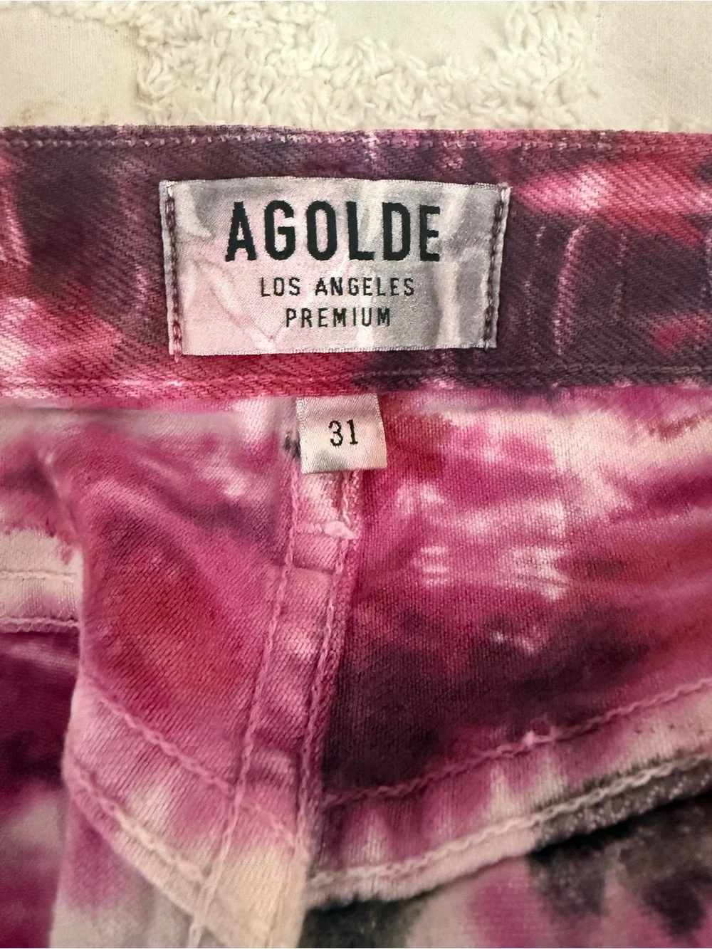 AGOLDE Pink and Brown Tie-Dye Cutoff Denim Shorts - Picture 2 of 8